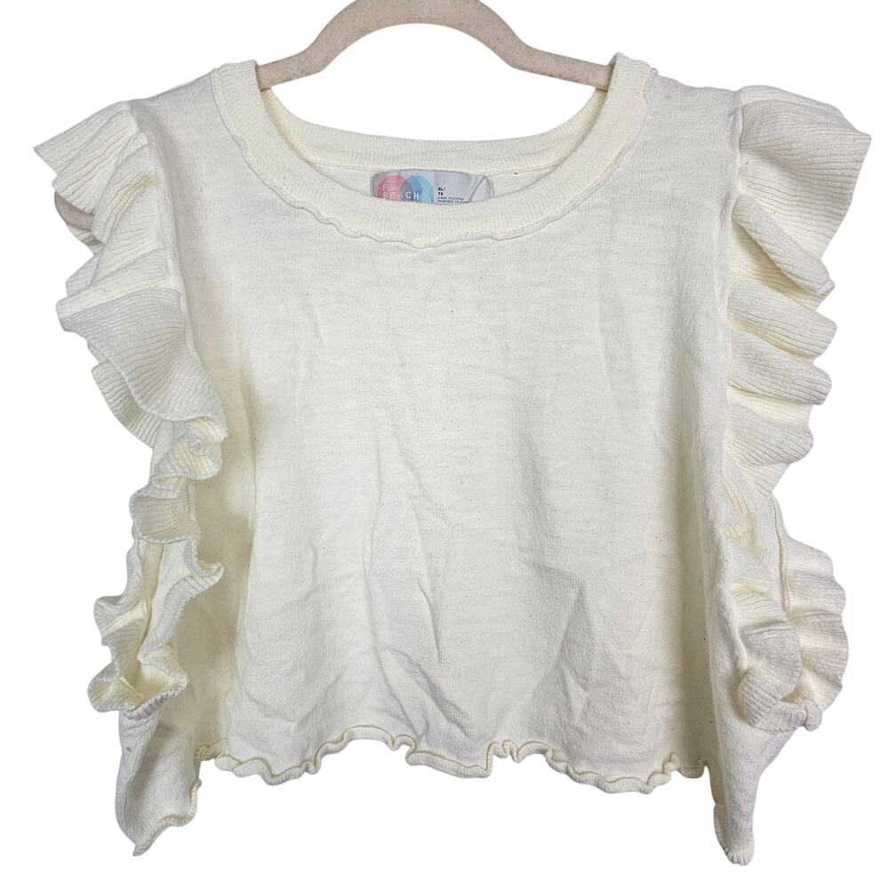 Free People Beach Womens Ruffle Crop Tank Top Size XL Cotton Beach Boho Hippie